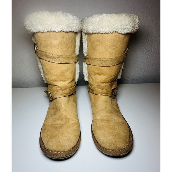 MICHAEL KORS Shyla Shearling Mid Calf Tan Faux Fur Boots Women's SIZE 5 - Picture 1 of 9